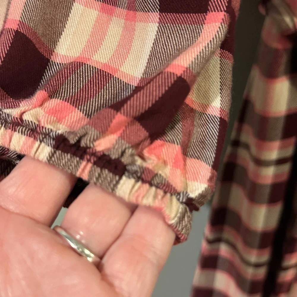 LOFT Outlet Plaid Shirt Dress Small Tie Waist Burgundy Pink